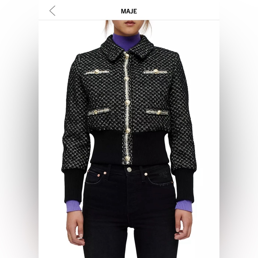 Maje $535 Bopieste Tweed Bomber Jacket NWT Size 42 ( XL)